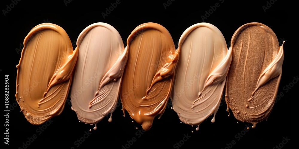 Liquid foundation make-up color palette drops on black background , beauty, cosmetics, makeup, foundation