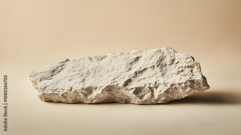 A Rough Textured Stone Resting on a Tan Background, Displaying a Minimalist and Modern Aesthetic A Rough Textured Stone Resting on a Tan Background, Displaying a Minimalist and Modern Aesthetic