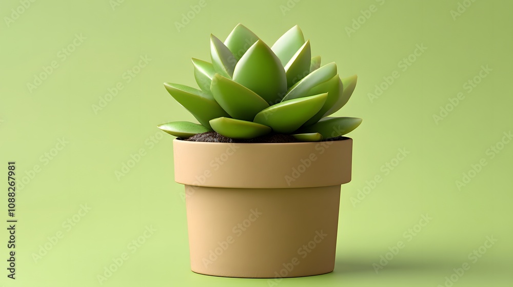 Lush Green Succulent in Beige Pot Houseplant Home Decor Minimalist Style Lush Green Succulent in Beige Pot Houseplant Home Decor Minimalist Style