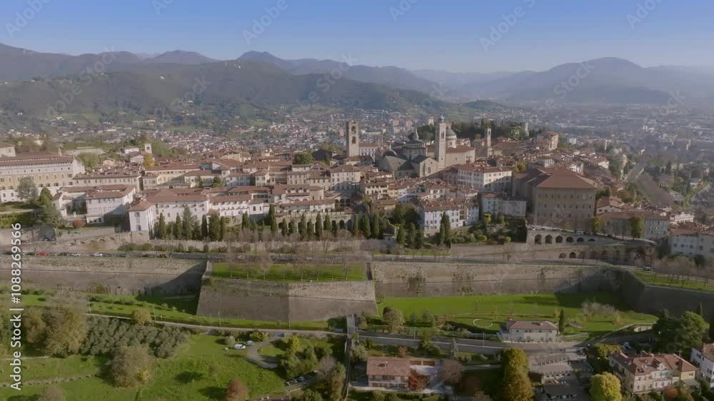Bergamo Alta beautiful autumn sunny day,
orbiting around the old city