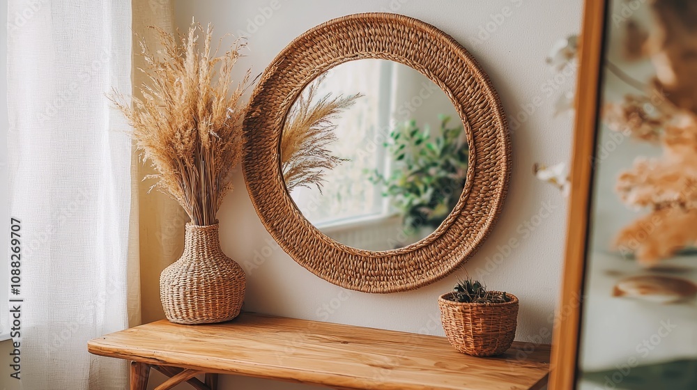 Wooden-framed mirror, earthy aesthetic, perfect for rustic decor Wooden-framed mirror, earthy aesthetic, perfect for rustic decor