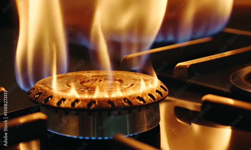 Close-Up of Gas Stove Burner Flames - Abstract Fire