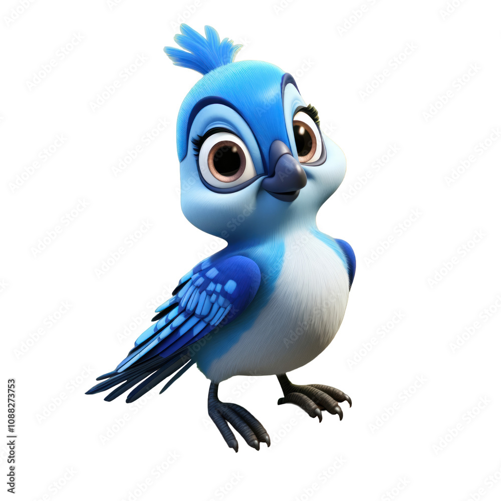 Obraz premium cute 3d cartoon blue jay with funny pose isolated on transparent background