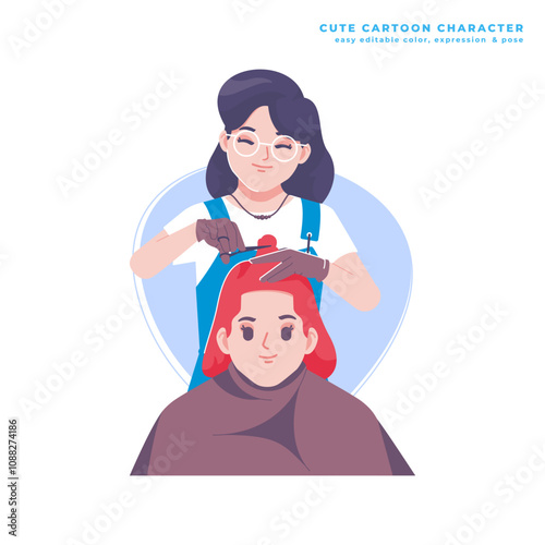 salon barber girl cute cartoon character