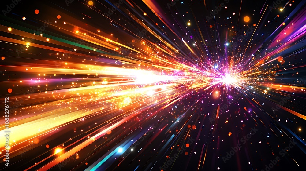 Abstract colorful light streaks converging at a central point, resembling a burst of energy or speed. Abstract colorful light streaks converging at a central point, resembling a burst of energy or speed.
