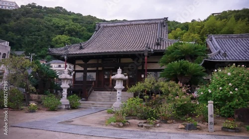 Josenji Temple in Onomichi, Hiroshima Japan. Slow Pan Establishing Shot 4k photo