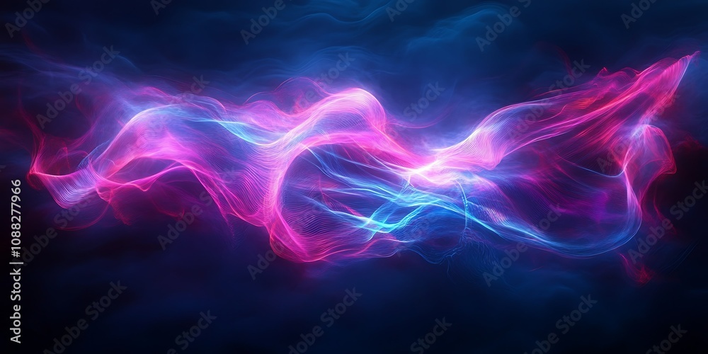 Obraz premium Abstract pink and blue glowing energy wave.