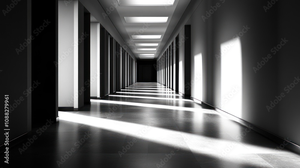 Monochromatic Hallway: A Study in Light and Shadow Monochromatic Hallway: A Study in Light and Shadow