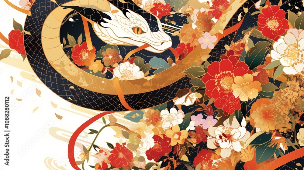 Fototapeta premium 年賀状のイラスト素材_巳年(2025)