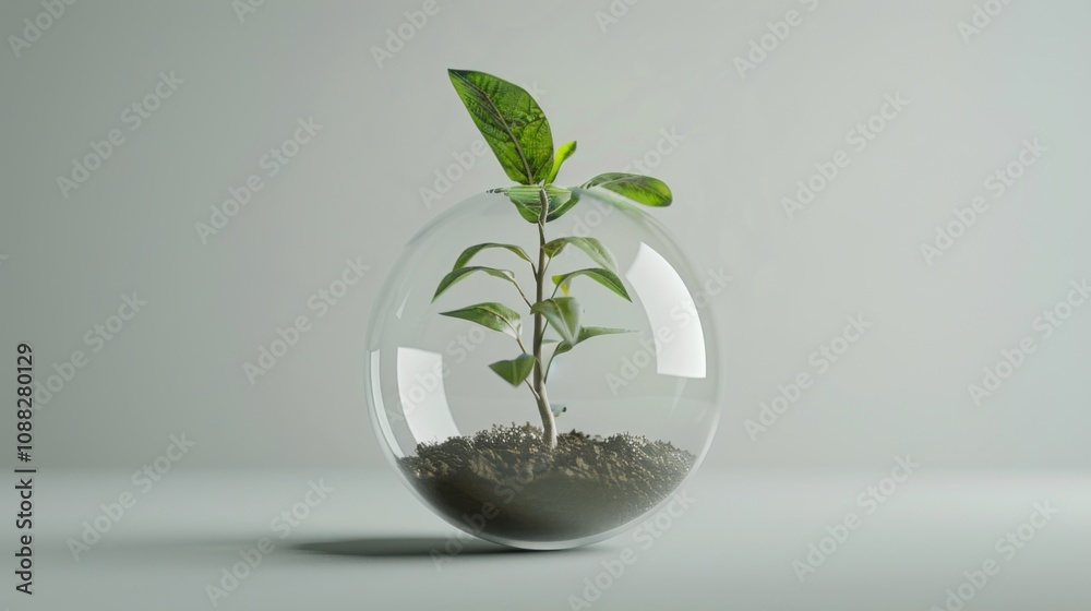 Plant on a white background growing in circular glass shape Plant on a white background growing in circular glass shape
