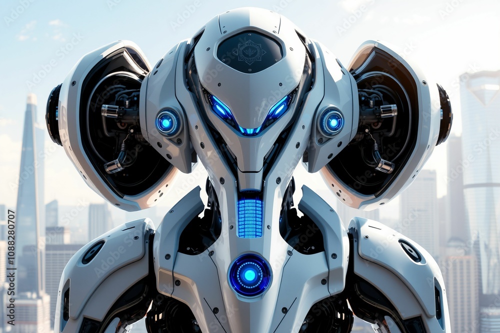 Futuristic Robot with Cityscape Background.generative AI
Futuristic Robot with Cityscape Background.generative AI