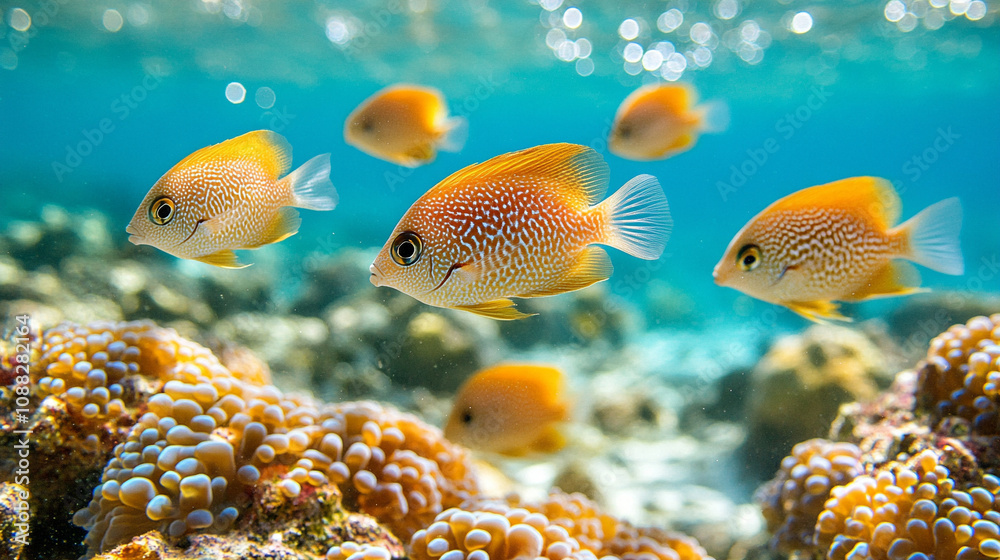 Fototapeta premium serene underwater scene with soft bokeh effects, showcasing a smooth gradient background that creates a peaceful, ethereal atmosphere full of light reflections and gentle movement