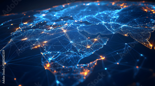 Abstract map of Saudi Arabia, Middle East and North Africa, concept of global network and connectivity, data transfer and cyber technology, information exchange and telecommunicat