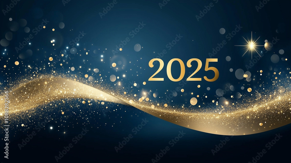 2025 Happy New Year Abstract shiny Gold glitter wave with Bokeh design element 2025 Happy New Year Abstract shiny Gold glitter wave with Bokeh design element