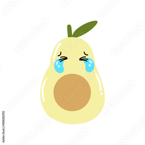 kawaii avocado emoticon face expression design element stock. Cute cartoon vector avocado characters set with funny smiles