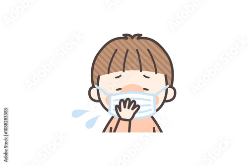 マスクをして発熱と咳をしている小さな男の子