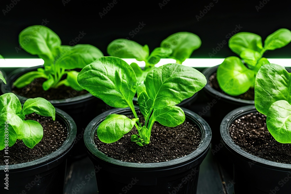 horticulture botany and techniques, Fresh green lettuce seedlings grow in black pots, showcasing healthy leaves and rich soil, ideal for urban gardening or home cultivation. horticulture botany and techniques, Fresh green lettuce seedlings grow in black pots, showcasing healthy leaves and rich soil, ideal for urban gardening or home cultivation.