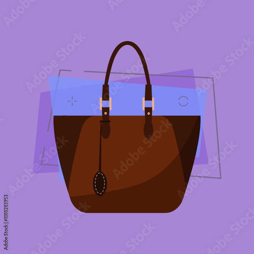 Dark brown leather tote bag illustration. Shopping, accessory, bag. Fashion concept. Vector illustration can be used for topics like clothing, fashion, advertisement, shopping