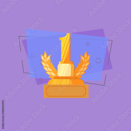 Golden cup for first place illustration. Number one, laureate wreath, gold. Competition concept. Vector illustration can be used for topics like tournament, competition, winning