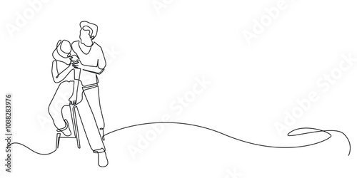 continuous line drawing of man and woman pre-wedding photo in studio.one line drawing of pre-wedding portrait in studio.single line vector illustration.isolated white background