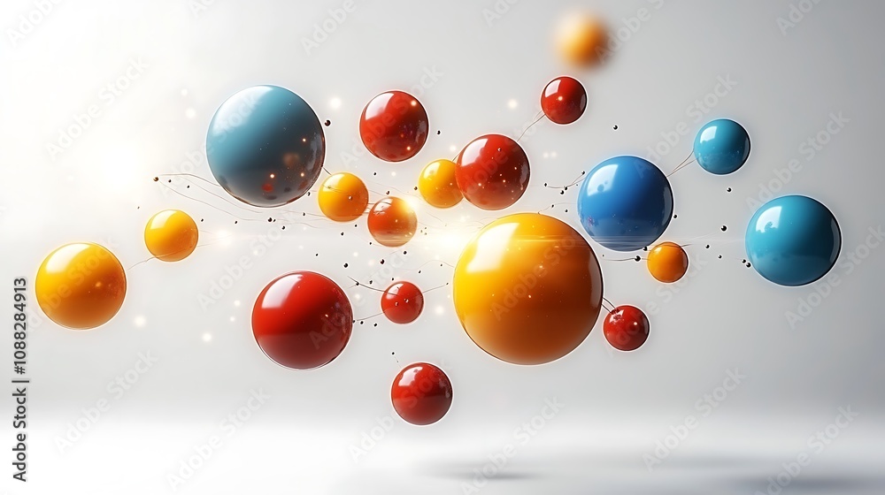 Colorful spheres interconnected, floating in white space. Colorful spheres interconnected, floating in white space.