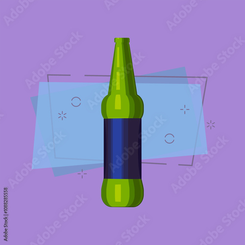 Green small beer bottle illustration. Beer, drinking, alcohol. Drinking concept. Vector illustration can be used for topics like beverage, bar, super market