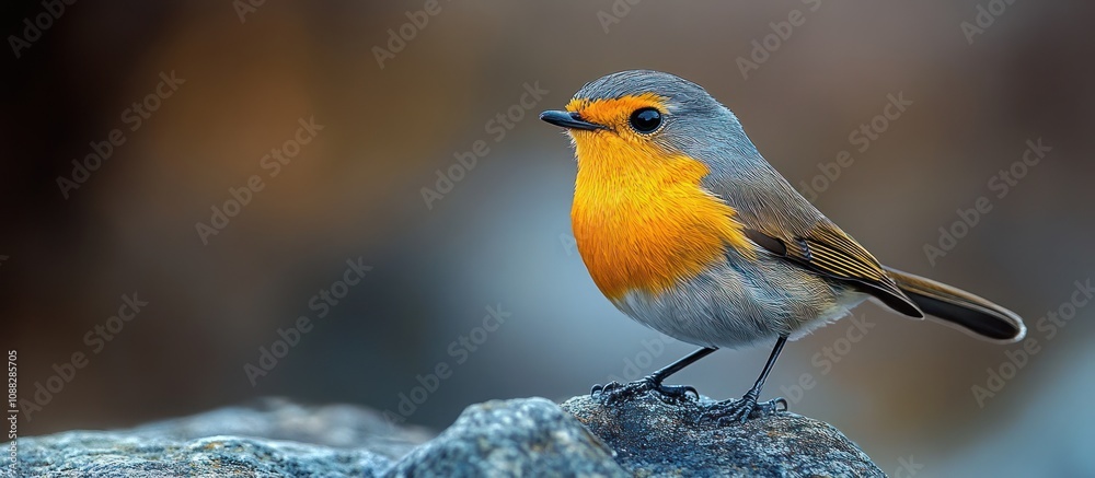 Fototapeta premium A Curious Robin Perched on a Rock