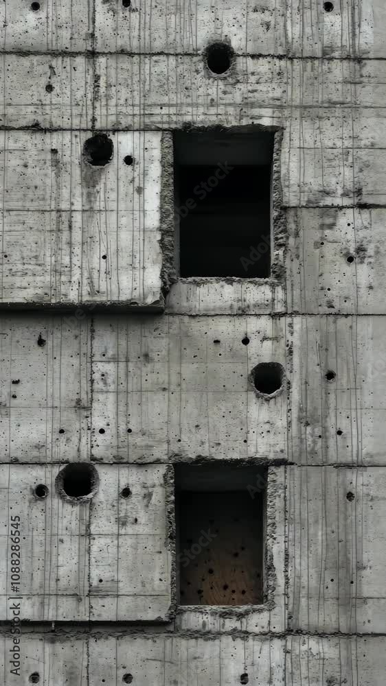 The photograph captures a section of an aged concrete wall The photograph captures a section of an aged concrete wall
