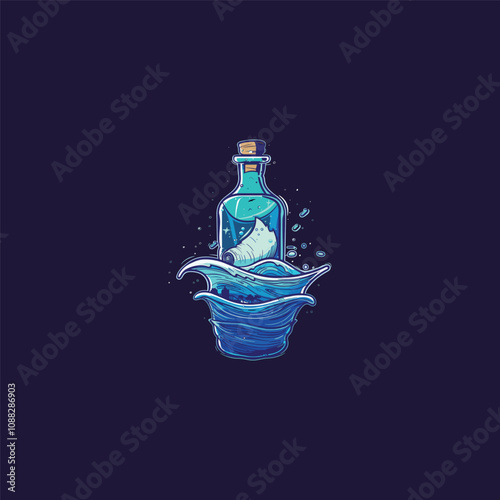 bottle in the sea design vector