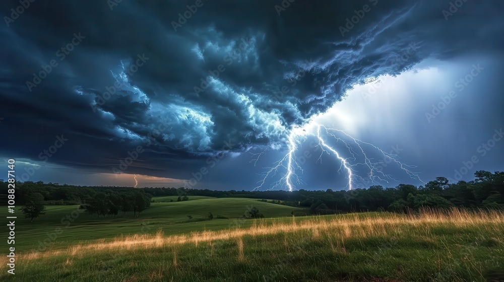 A dramatic storm scene with dark clouds, flashes of lightning, and a grassy landscape, showcasing the raw power of nature. A dramatic storm scene with dark clouds, flashes of lightning, and a grassy landscape, showcasing the raw power of nature.