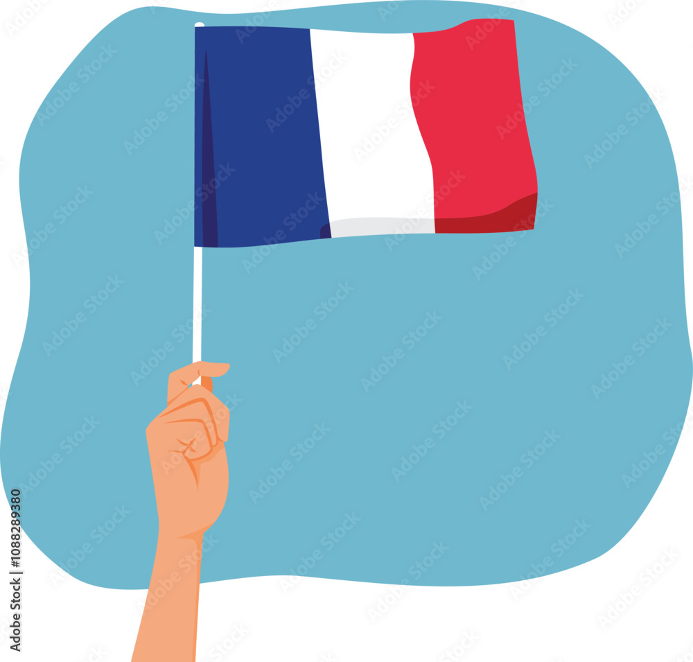 Hand Holding a French Flag Vector Cartoon illustration
People celebrate national day on 14th of July
Hand Holding a French Flag Vector Cartoon illustration
People celebrate national day on 14th of July