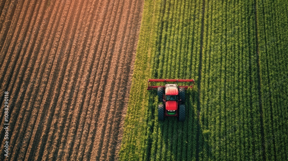 Robotic machines are actively planting and harvesting crops on a farm as the sun rises, showcasing agricultural innovation. Generative AI Robotic machines are actively planting and harvesting crops on a farm as the sun rises, showcasing agricultural innovation. Generative AI