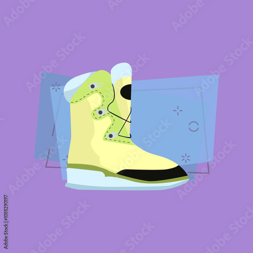 Yellow sport boots illustration. Sport boot, snowboarding, hiking. Fashion concept. Vector illustration can be used for topics like clothing, fashion, advertisement, shopping