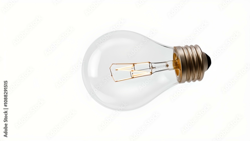 Classic Glass Light Bulb, Crystal Clear Glass, Subtle Filament Detail, Clean Composition, Floating In White Space Classic Glass Light Bulb, Crystal Clear Glass, Subtle Filament Detail, Clean Composition, Floating In White Space