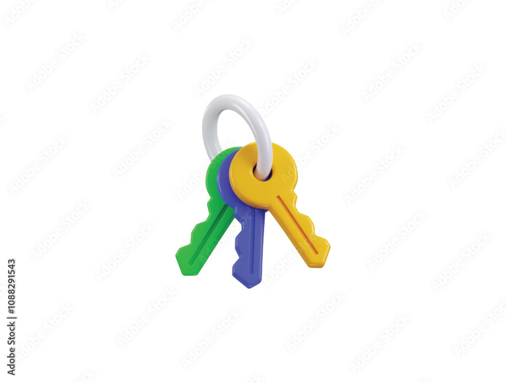 bunch of keys 3d icon, Realistic modern keys to new apartment, house, hotel room on ring flat vector illustration bunch of keys 3d icon, Realistic modern keys to new apartment, house, hotel room on ring flat vector illustration