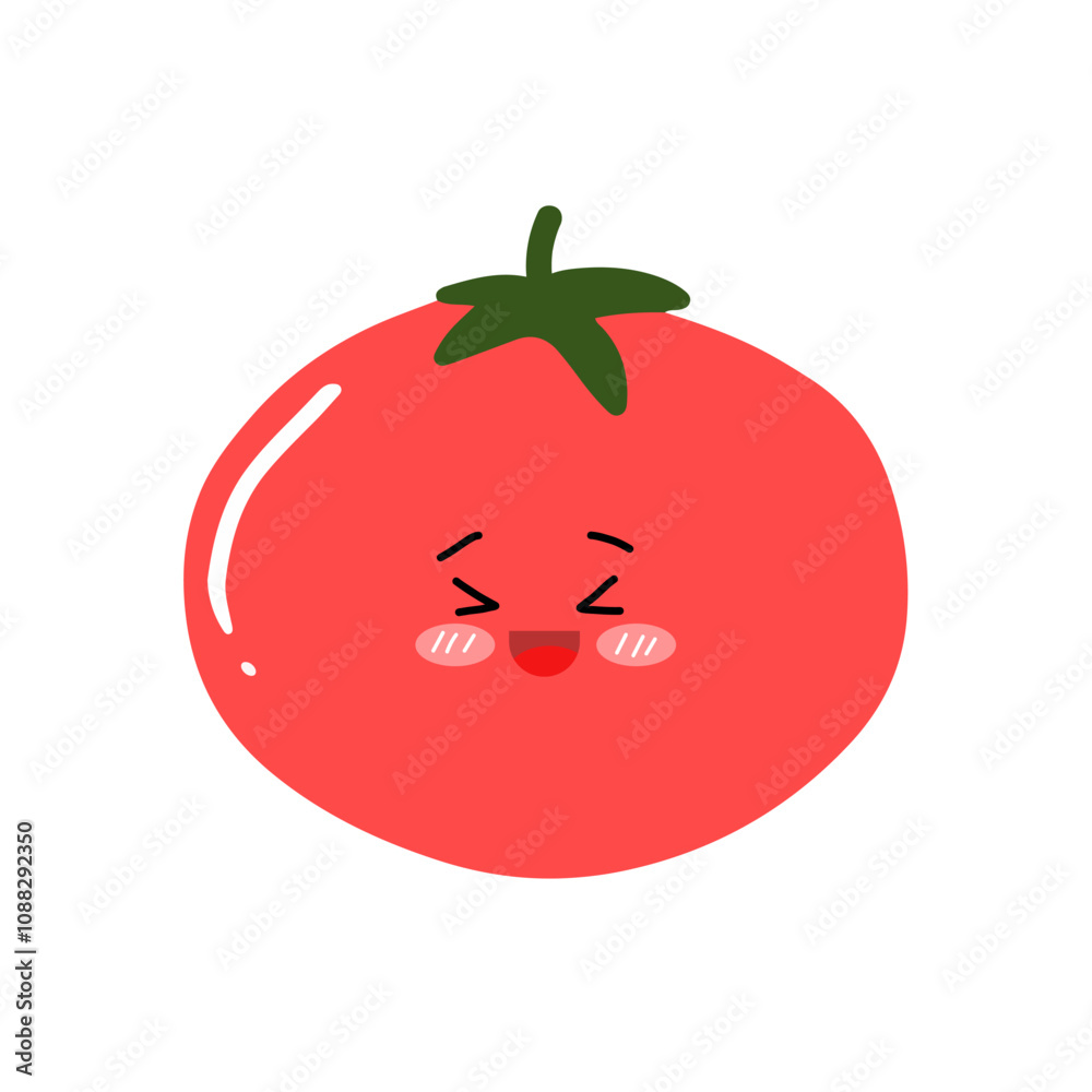 Flat Vector Cartoon Cute and Funny Tomato Character.Vector flat cartoon character illustration kawaii icon.Isolated on white background