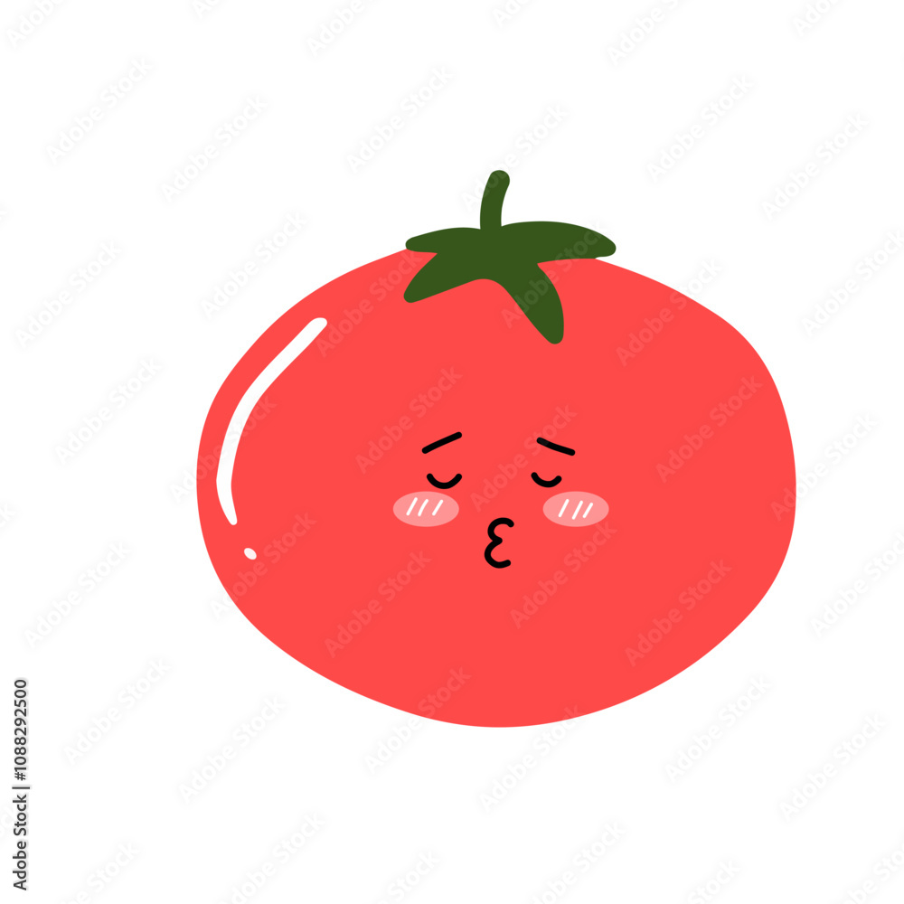 Flat Vector Cartoon Cute and Funny Tomato Character.Vector flat cartoon character illustration kawaii icon.Isolated on white background Flat Vector Cartoon Cute and Funny Tomato Character.Vector flat cartoon character illustration kawaii icon.Isolated on white background