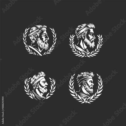 Roman Bearded man with laurel wrath logo design vector template