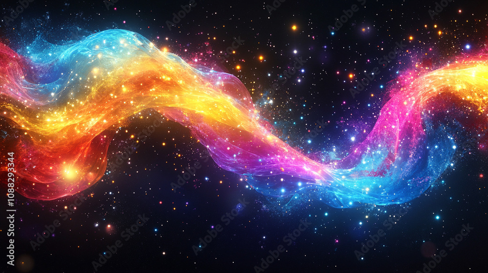 Fototapeta premium Abstract glowing neon wave on a dark background, symbolizing energy, motion, and futuristic technology with fluid lines and vibrant colors creating a dynamic, modern atmosphere