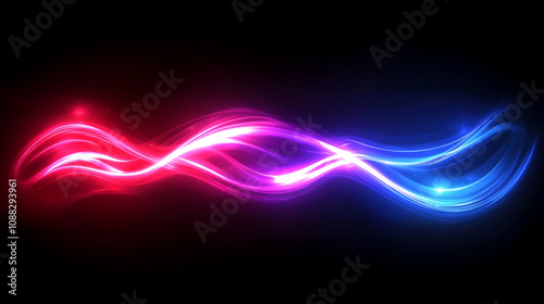 Abstract glowing neon wave on a dark background, symbolizing energy, motion, and futuristic technology with fluid lines and vibrant colors creating a dynamic, modern atmosphere