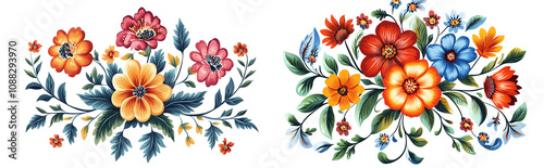 Set of floral bouquet, vector illustration, clip art style, isolated on transparent background.