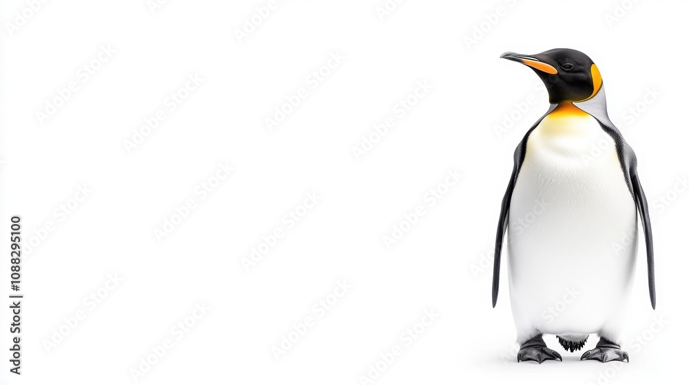 Fototapeta premium funny King Penguin Over white Studio Background.