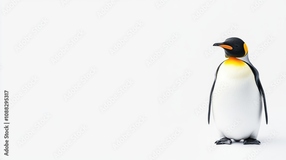 Fototapeta premium funny King Penguin Over white Studio Background.