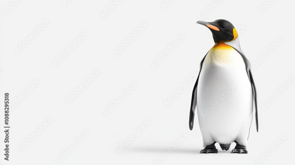 Fototapeta premium funny King Penguin Over white Studio Background.