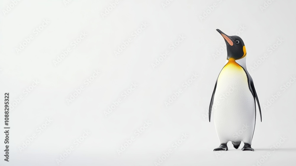 Fototapeta premium funny King Penguin Over white Studio Background.