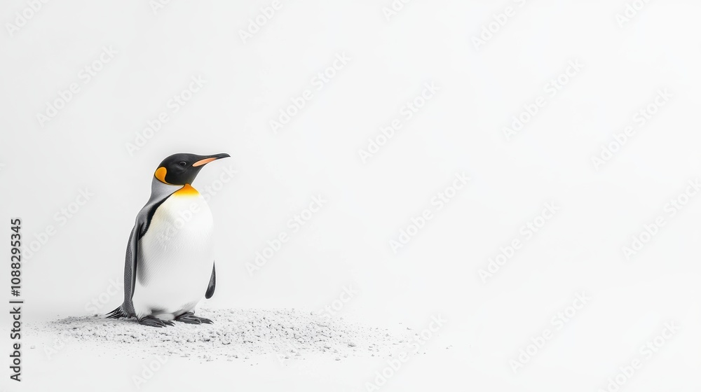Fototapeta premium funny King Penguin Over white Studio Background.