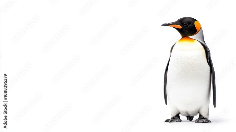 Fototapeta premium funny King Penguin Over white Studio Background.