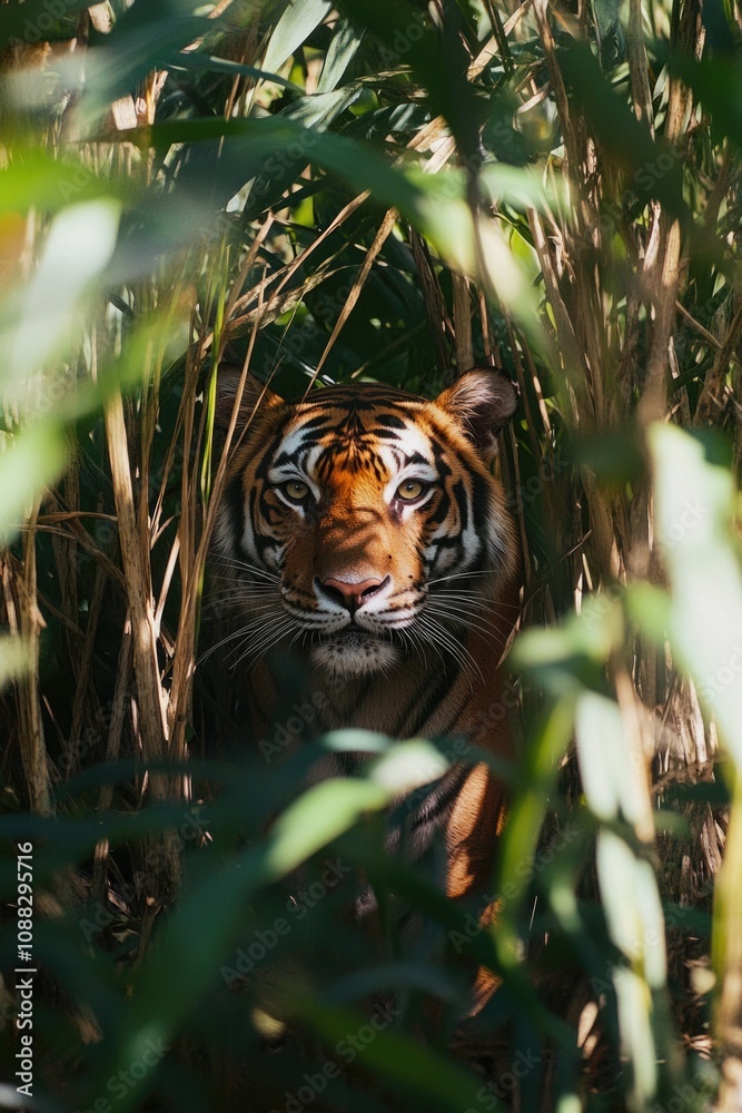 Fototapeta premium Tiger in a lush green forest