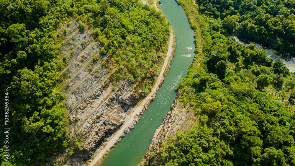 Breathtaking aerial drone view of waterway canal at Kampung Wai, Perlis, Malaysia Breathtaking aerial drone view of waterway canal at Kampung Wai, Perlis, Malaysia