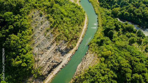 Breathtaking aerial drone view of waterway canal at Kampung Wai, Perlis, Malaysia